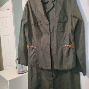 Olive green Western details skirt suit 16
